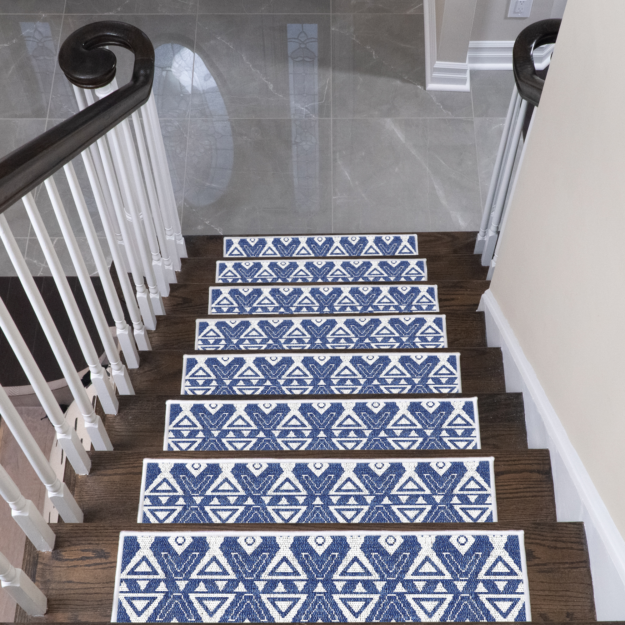 SussexHome Hairband Design 9" X 28" Stair Treads - 150 % Cotton Anti-Slip Carpet Strips for Indoor Stairs-Easy to Install Stair Treads with Double Adhesive Tape-Safe, Extra-Grip, 15-Pack-Navy