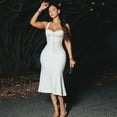 thumbnail image 3 of Women's Halter Slash Neck Lace-up Chest Wrapped Sleeveless Mermaid Dress, Solid Color, 3 of 21