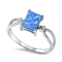 CHOOSE YOUR COLOR Princess Cut Blue Simulated Opal White CZ Ring 925 Sterling Silver Band Female Size 8