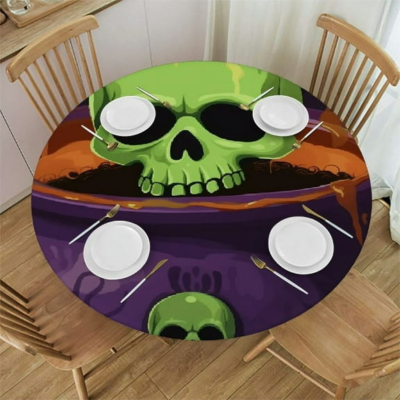JRXY Round Table Cover Waterproof Reusable Table Cloth Vinyl Tablecloth Elastic Edged for Parties Outdoors Witch's Jar Halloween 36x36in
