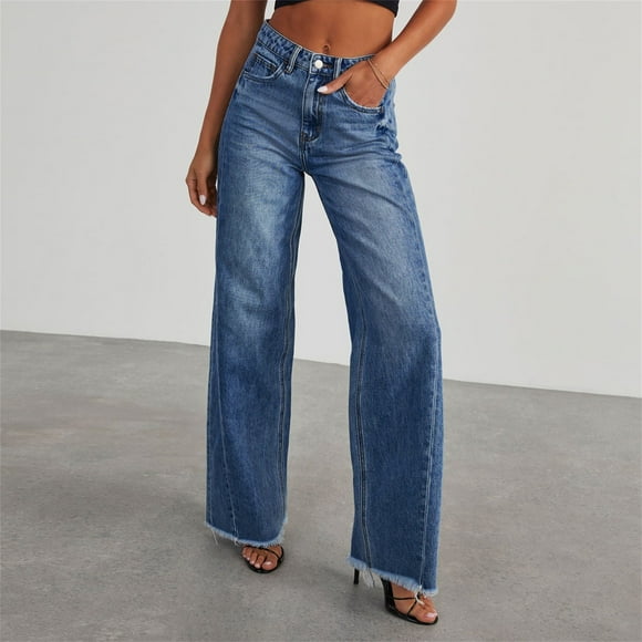 Tittly Jeans Baril pour Femmes Jeans Baril pour Femmes Jambe Droite Taille Haute Jambe Grand Ample Microélastique Boyfried Pantalon en Denim Jeans pour Femmes Jeans Baggy Bleu TG