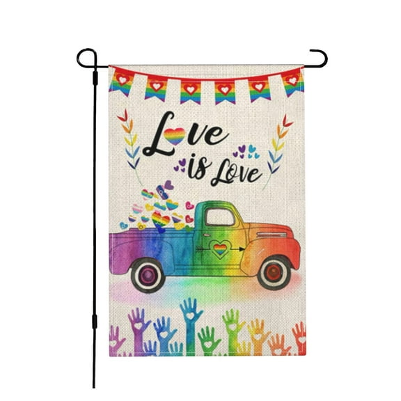 LGBT Pride Parade Buffalo Plaid Gnome Garden Flag Double Sided Love is Love Gay Pride Lesbian Outdoor Decoration 12x18 Inch