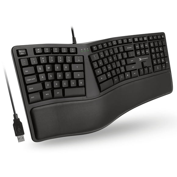Clavier Ergonomique Filaire X9 avec Repose-Poignet Rembourré - Tapez Naturellement et Confortablement Plus Long - Clavier Filaire USB pour Ordinateur Portable avec 110 Touches & Câble de 5 Pieds - S