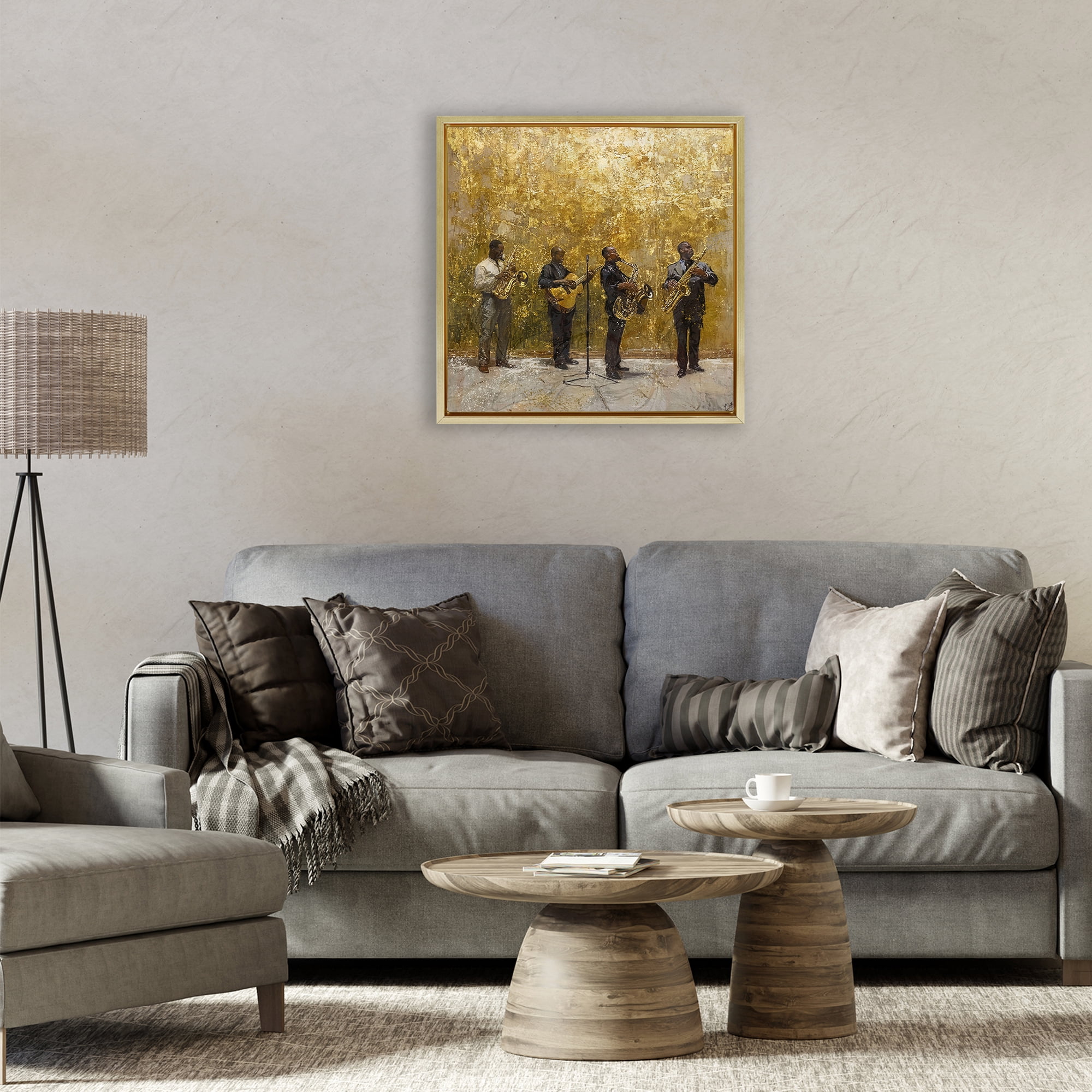 Golden Era Jazz Musicians Gold Framed Floater Canvas Wall Art, design by Marta Wiley