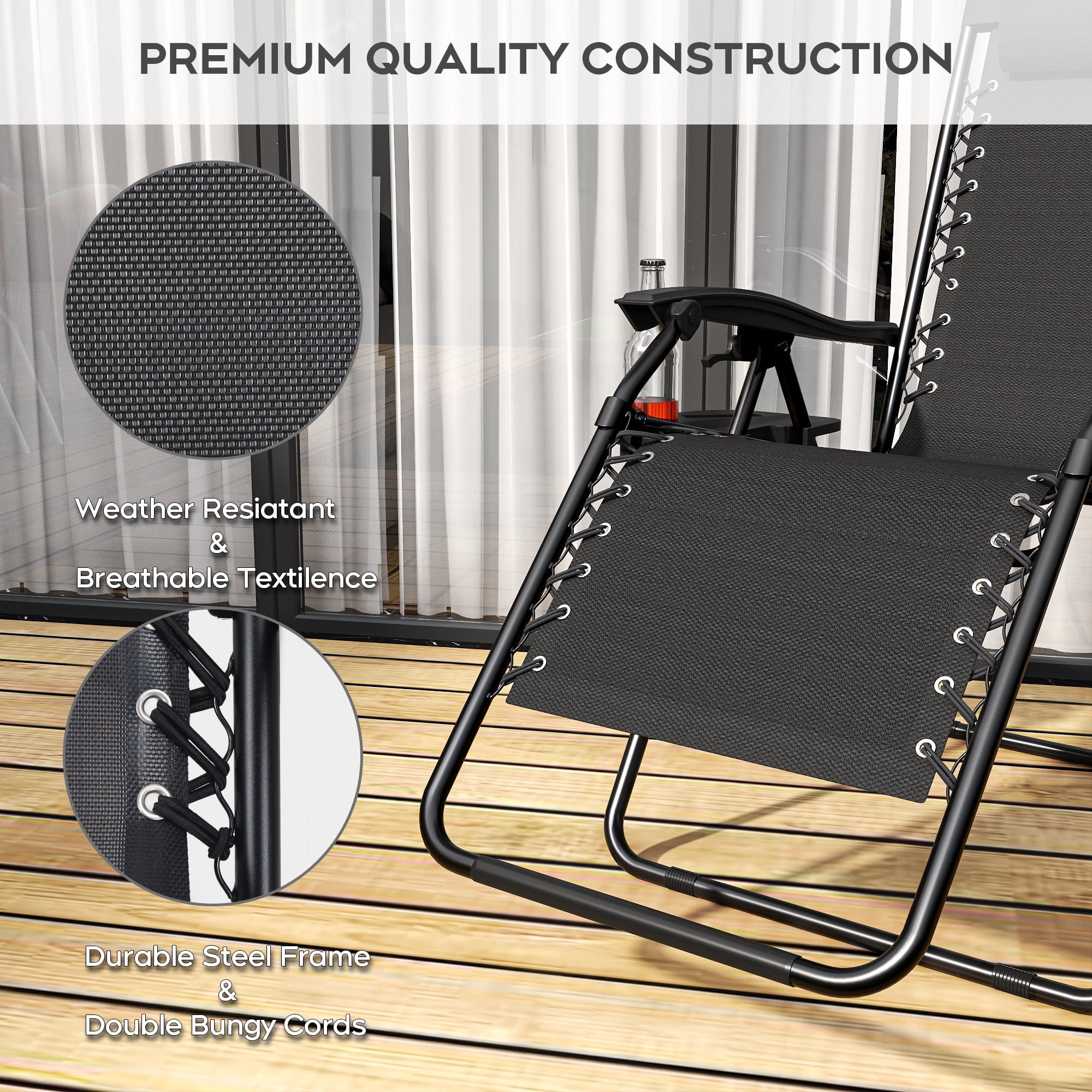 Zero Gravity Lounge Chair Folding with Headrest & Removable Tray, 300 lb Capacity Recliner 90-170° Adjustable, Portable Outdoor Chair for Patio Beach Camping, Antique Black