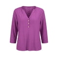 thumbnail image 5 of Tqcoqu 3/4 Length Sleeve for Women Tops Dressy Casual Shirts V Neck Summer Blouses with Buttons Trendy Clothes,A-Purple,Women's S-XXXXXL, 5 of 10
