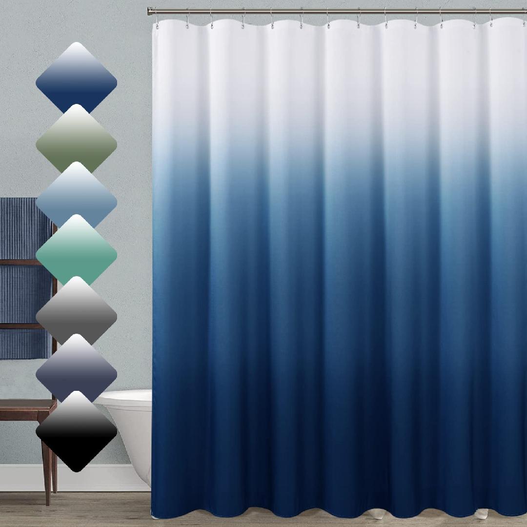 Extra Wide Blue Ombre Shower Curtain 84x72 Navy and White Polyester
