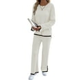 thumbnail image 2 of Womens Two Piece Outfits Casual Long Sleeve Knit Sweater Tops Matching Wide Leg Pants Tracksuit Lounge Sets White S, 2 of 7