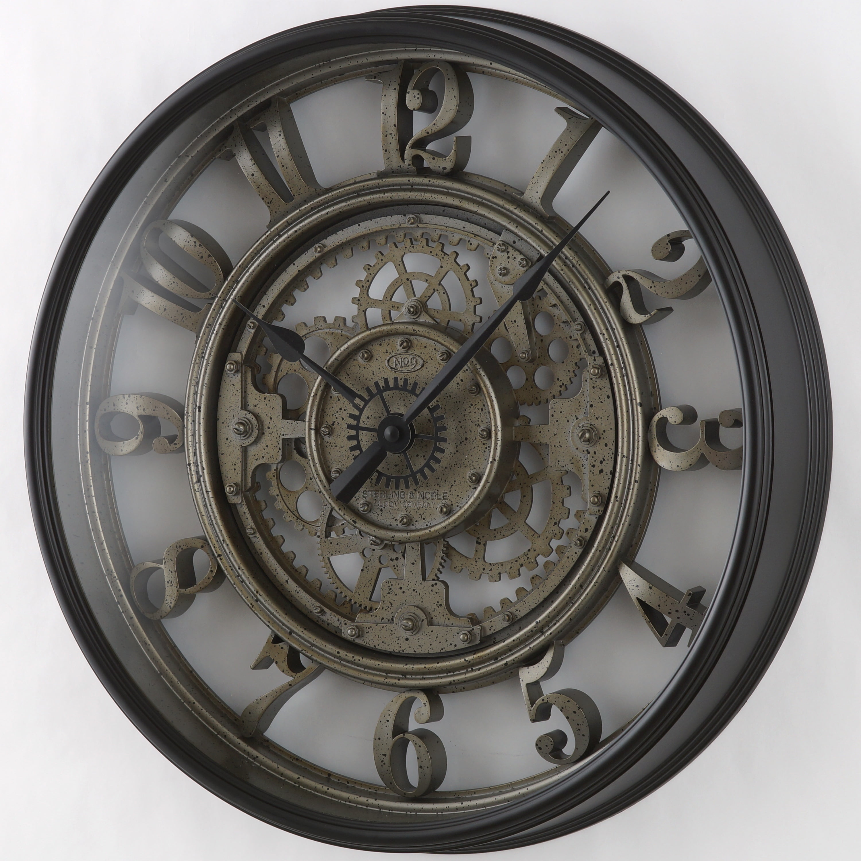 Vintage Rustic Industrial Oversized Large Moving Gears Wall Clock Roman Numerals 