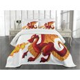 thumbnail image 3 of Ambesonne Dragon Quilted Bedspread Set 3 Pcs, Funny Mascot Cartoon, King Size, Orange Red, 3 of 5