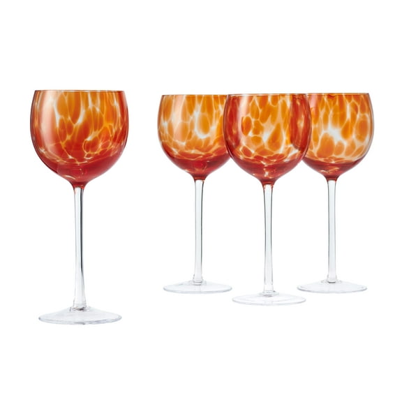 Blue Rose Polish Pottery Red Confetti Large Wine Glass Set