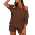 thumbnail image 2 of Naittoop Womens Matching Lounge Sets 2 Piece Off The Shoulder Short Sleeve Top and Biker Shorts Casual Travel Vacation Outfits, 2 of 5