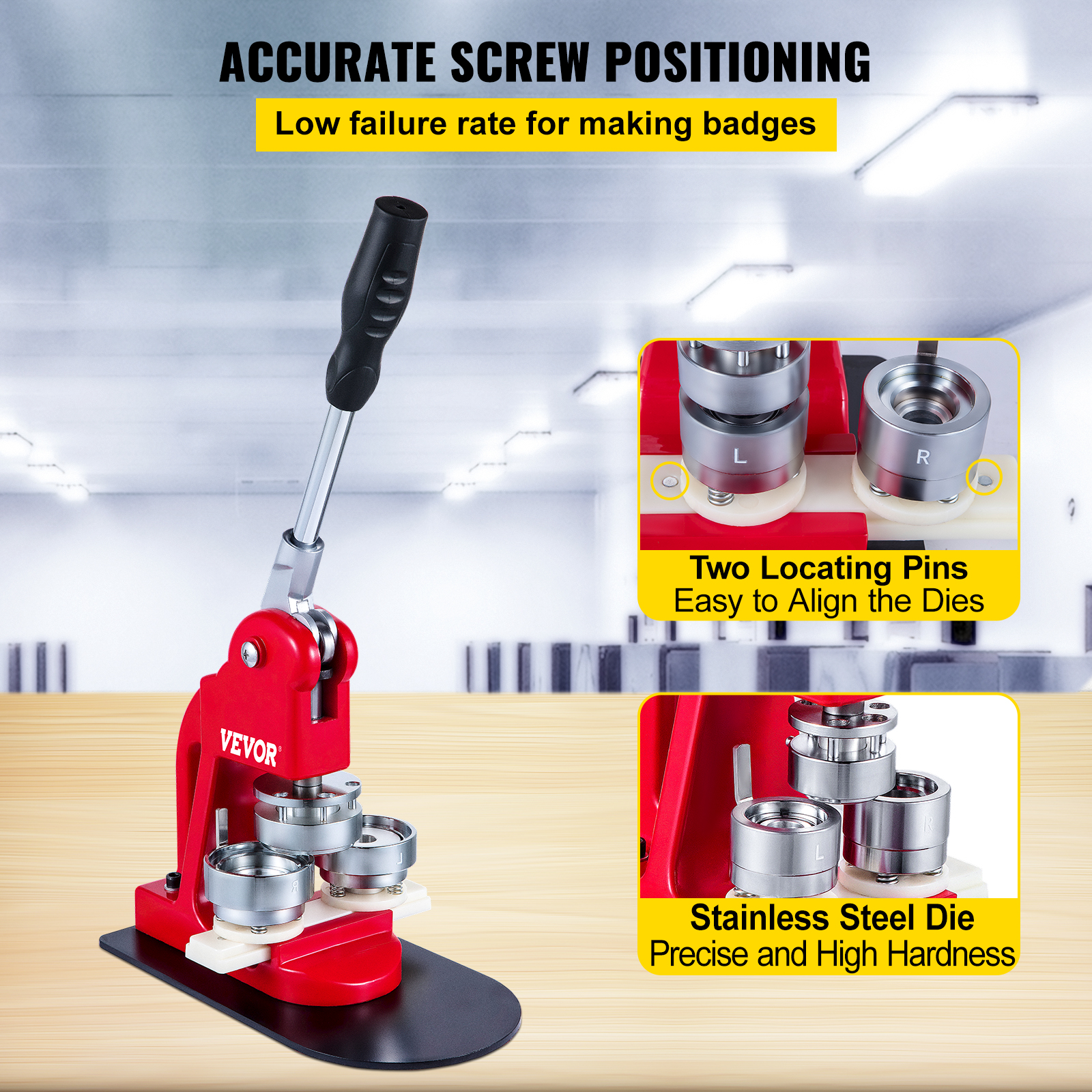 VEVORbrand Button Maker Machine 44 mm Button Badge Maker 1.73 Inch Red Pins Punch Press Machine With 1000 Pcs Circle Button Parts And Circle Cutter