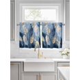 thumbnail image 2 of Half Window Curtains 24 Inches Long, Blue Gold Feather Window Treatment Curtain Drapes, Modern Oil Painting Gradient White Short Curtains Tiers for Kitchen Over Sink, 27.5"x24", 2 Panels, 2 of 7