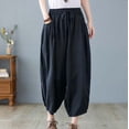 thumbnail image 2 of fartey Womens Cotton Linen Harem Pants Drawstring Pockets Elastic Waist Relaxed Pants Breathable Solid Color Lounge Beach Pants, 2 of 9