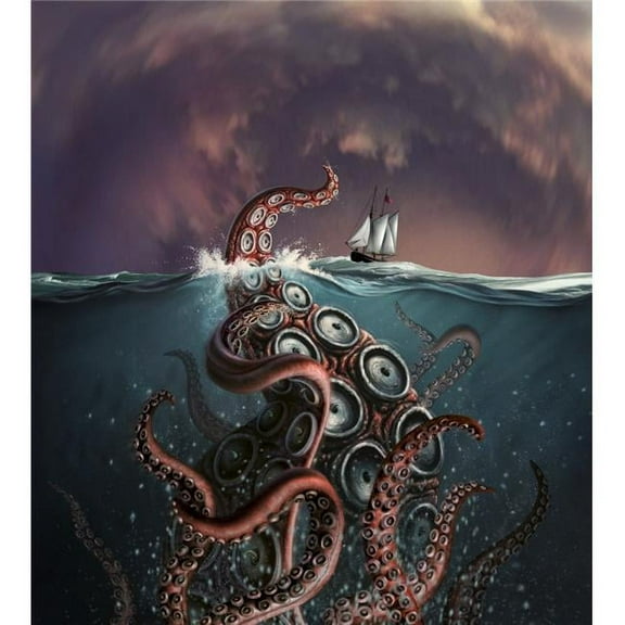 A Fantastical Depiction of The Legendary Kraken Poster Print, 13 x 15