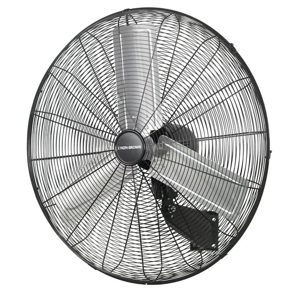 KEN BROWN 30 Inch Industrial Oscillating Wall Mount Fan - 7497 CFM High Velocity, Heavy Duty Metal Construction, 2 Speed Settings, Black