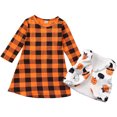 thumbnail image 1 of ITFABS 2 Pcs Tenue d'Halloween pour Enfants, Robe à Carreaux + Gilet Citrouille Dessin Animé, 1 of 8