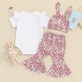 thumbnail image 3 of Bagilaanoe 3pcs Newborn Easter Outfits Baby Girl Pants Set Long Sleeve Romper Tops + Floral Flare Trousers + Hat 3M 6M 12M 18M Infant Casual Clothes, 3 of 8