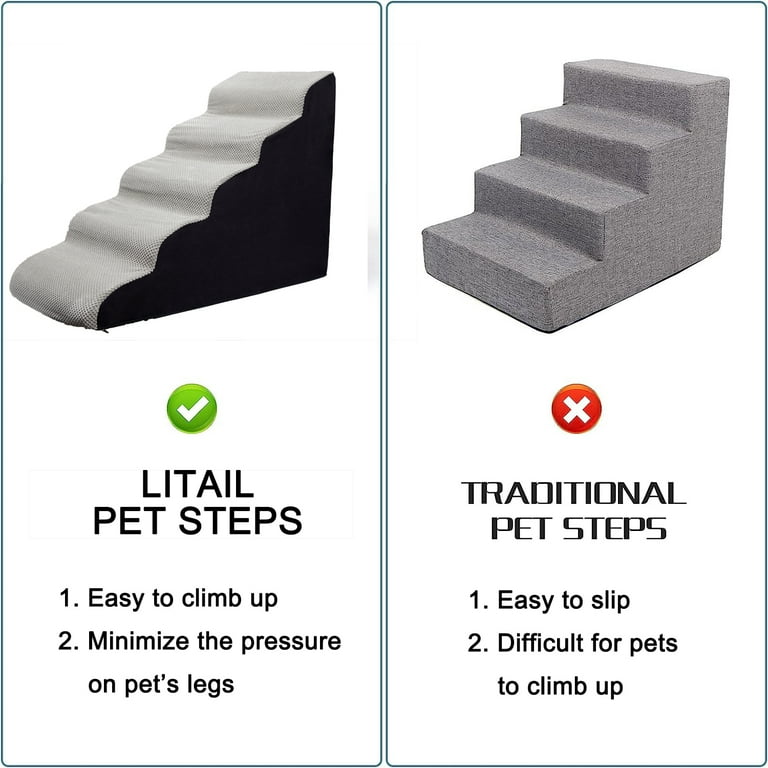LitaiL 5-Tier Pet Stairs, High Density Foam, Non-Slip, for High