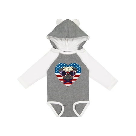 

Inktastic Pug Dog Patriotic US Flag Heart Gift Baby Boy or Baby Girl Long Sleeve Bodysuit
