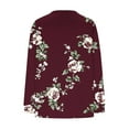 thumbnail image 3 of Women's V-Neck Floral Print Sweatshirts Trendy Long Sleeve Loose Knit Casual Solid Color Base Pullover Tops (M, Wine), 3 of 5