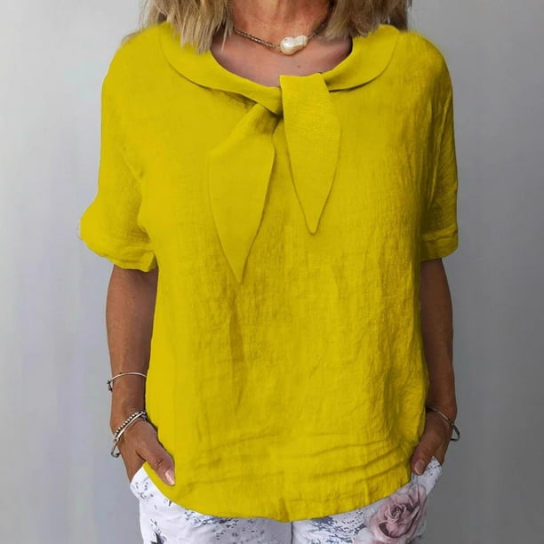 mfyjkho Tops Casuales Para Mujer, Blusas/Camisetas Informales De Verano Para Mujer, De Color Liso, Con Solapa Y Manga Corta Tops De Gimnasio Para Mujer Xxxxxl