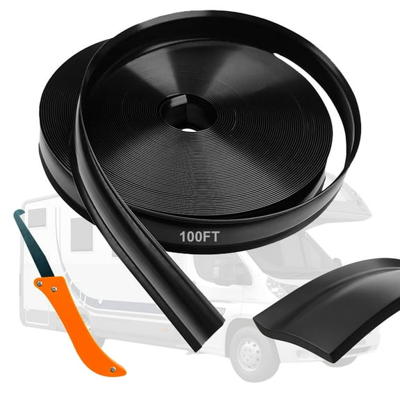 100FT RV Screw Cover Trim with Scraper Heavy Duty Camper Trim Molding Exterior RV Weather Stripping Exterior for Camper Travel Trailer