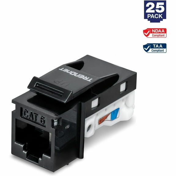 TRENDnet TC-K25C6BK, Cat6 Keystone Jack, Black – 25-Pack