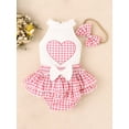 thumbnail image 3 of Newborn Infant Baby Summer Outfits, Sleeveless Heart Embroidery Tank Tops + Shorts + Headband 3Pcs Outfits Set, 3 of 8
