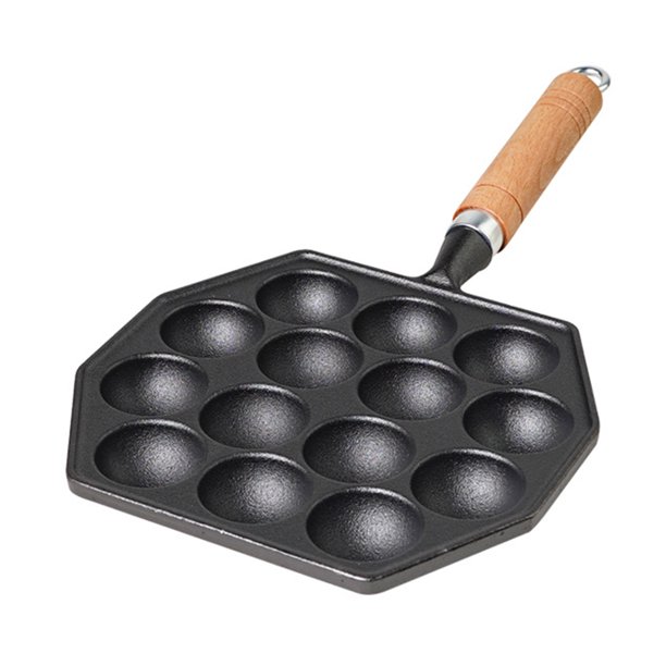 Bandeja para Hornear 14 Hoyos Antiadherentes Hierro Fundido Takoyaki Y Panqueques Redondos