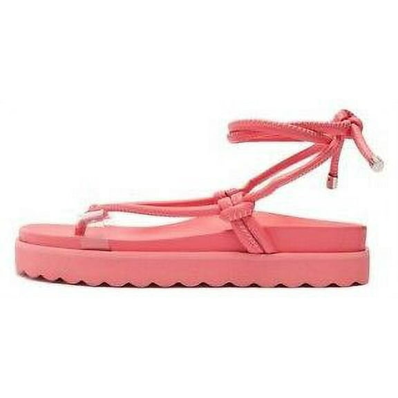 Schutz Siena Sport Pink Faux Leather Vinyl Strap Ankle Lace Up Low Heel Sandals (PINK, 5)