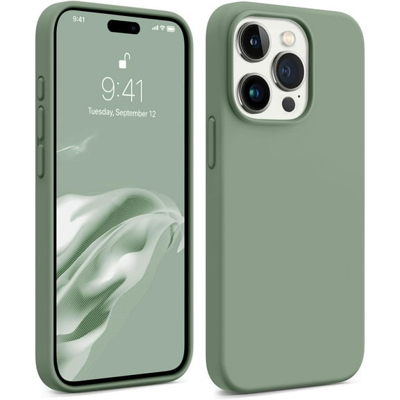 Compatible with iPhone 15 Pro Case, [Military Shockproof Protection] Silicone Phone Case with [Soft Anti-Scratch Microfiber Lining] Camera & Screen Protection 6.1 inch, Sage Green