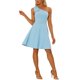 thumbnail image 2 of Vestido de fiesta A-Line con tirante asimétrico y lazo para mujer INSPIRE CHIC, con bolsillos, color azul claro, talla S, 2 of 6