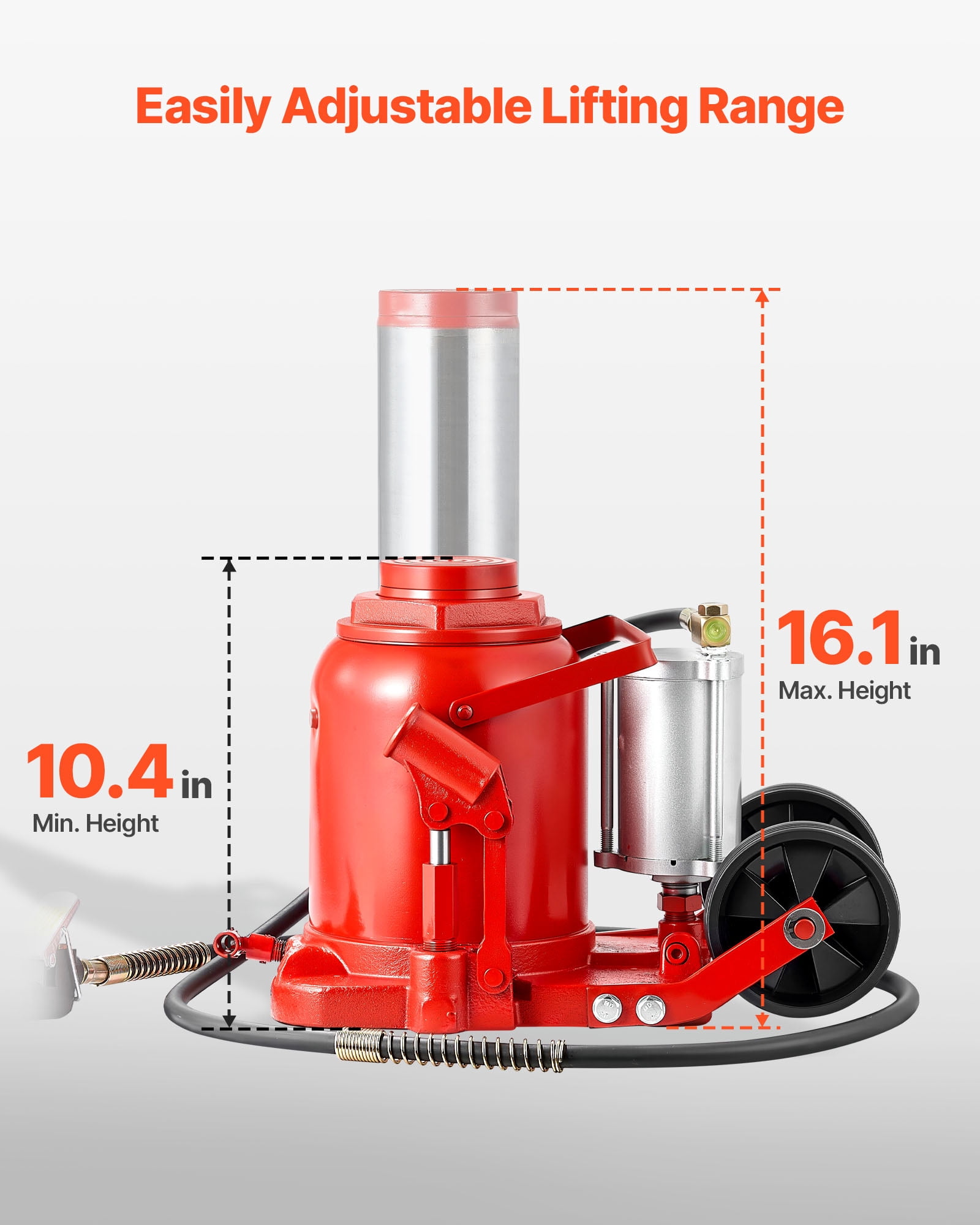 VEVOR Air Hydraulic Bottle Jack, 50 Ton (110231.5 lbs) Capacity, 10.4-16.1 Inch Lifting Range, Pneumatic/Manual Heavy Duty Welded Bottle Jack with Pump