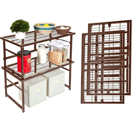 

R1 Stackable Collapsible/Foldable Steel Stackable Shelves Holds up to 150 Pounds (Per Rack) Modular Heavy Duty Garage & Organization (2-Pack) (Pewter R1)