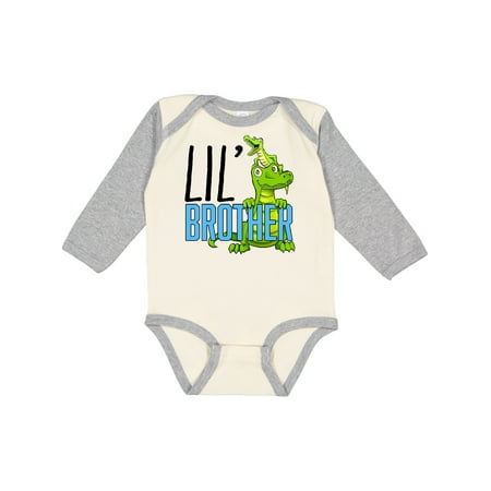 

Inktastic Lil Brother with Cute Green Alligators Boys or Girls Long Sleeve Baby Bodysuit