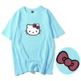 thumbnail image 3 of Hello Kitty verano niñas 100% algodón dibujos animados espalda estampado de lazo blanco manga corta Camiseta mujeres suelta estudiante top, 3 of 5