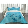 thumbnail image 2 of Ambesonne Tropical Quilted Coverlet 3 Pcs, Dolphins Hawaii Ocean, King Size, Blue, 2 of 4