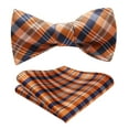 thumbnail image 3 of HISDERN Orange Plaid Self Tie Bow Tie for Men Formal Tuxedo Bowties Handkerchief Bow Ties Set, 3 of 7