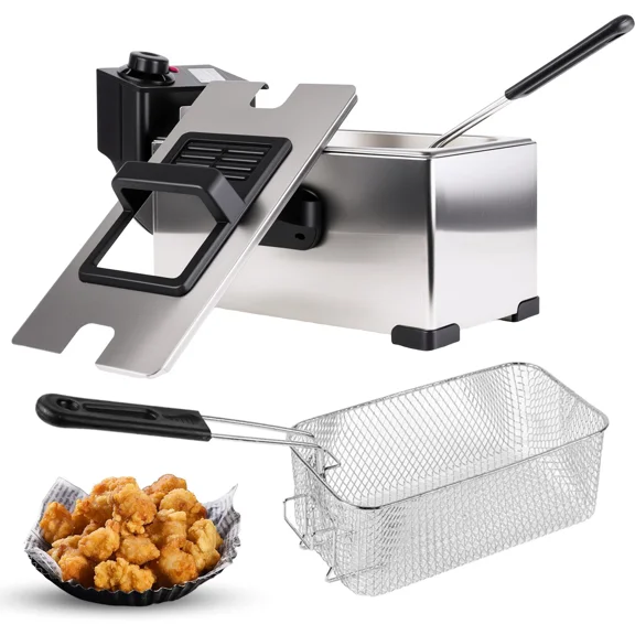 2500W Electric Deep Fryer 3.2QT Stainless Steel Countertop with Adjustable Temp and Timer for Home Cooking or Commercial Use