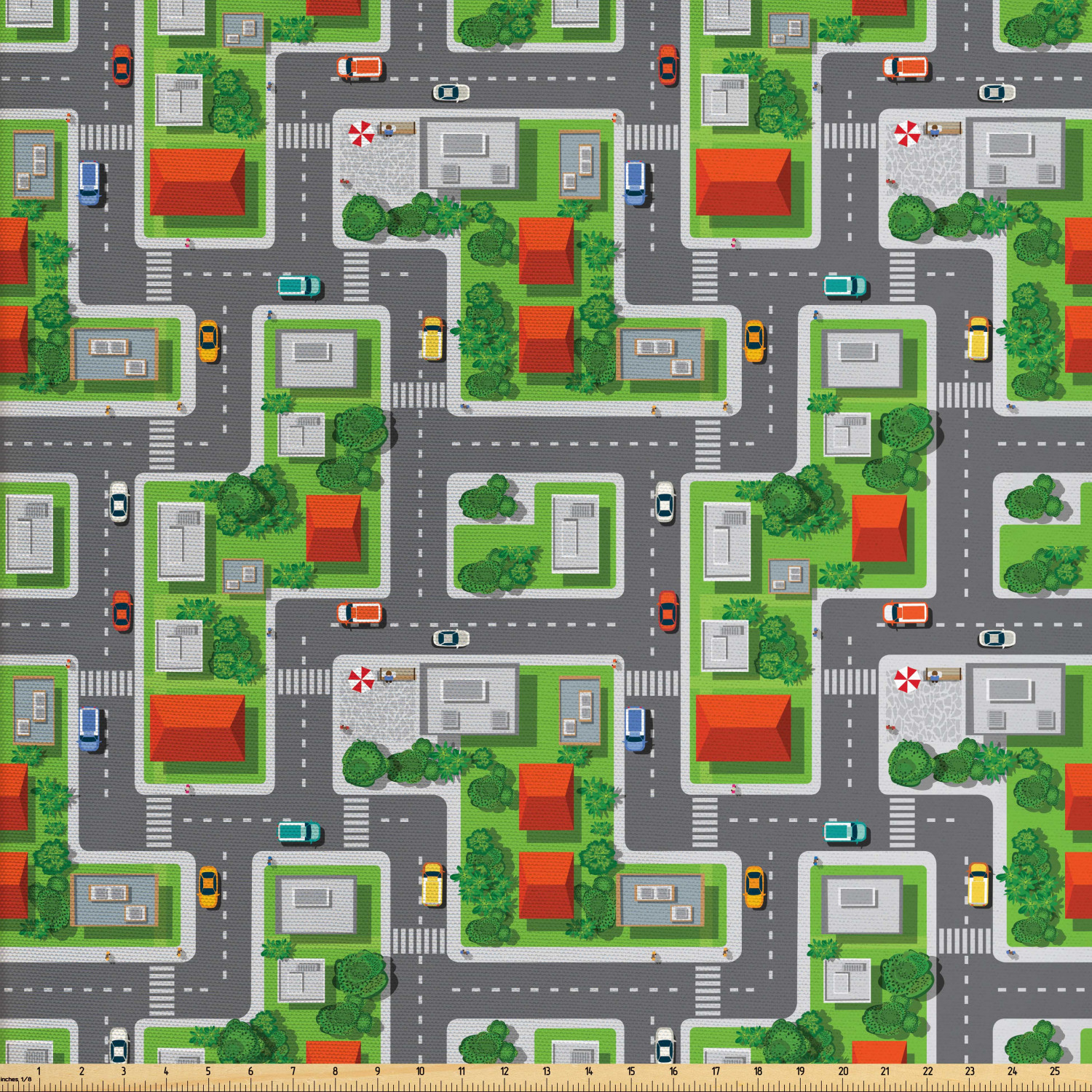 City Fabric By The Yard Birds Eye View Map Of The Abstract Town 
