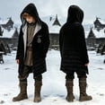 thumbnail image 2 of KHONTS Boys Hooded Cloak 3D Print Jacket Retro Coat Mid Length Outerwear with Pocket,Size 2-15 Years 19-Black 150, 2 of 4