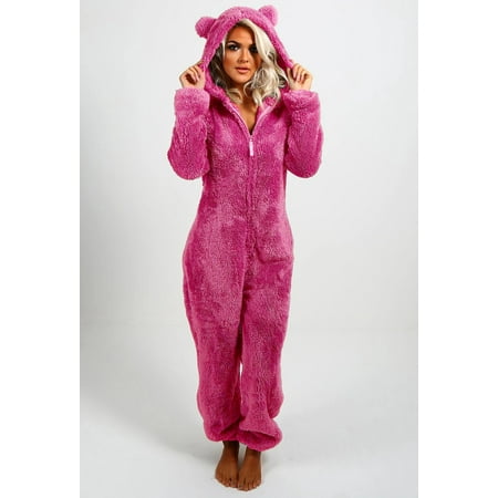 

Womens Jumpsuit Fleece Onesie Fuzzy Pajama Plush Hooded Romper Sleepwear Playsuit Loungewear