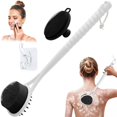 thumbnail image 1 of wonima11 Silicone Back & Face Scrubber Set, 15.35’’ Soft Back Scrubber for Shower with Dual-Side Brush Head, Gentle Silicone Facial Scrubber Face Brush for Deep Lathering & Cleansing(Black-2PCS), 1 of 1