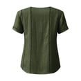 thumbnail image 5 of ClodeEU Women's Striped Round Neck Short Sleeve Blouse,Casual Summer Linen Blend Tee Army Green,Women's Plus L, 5 of 9