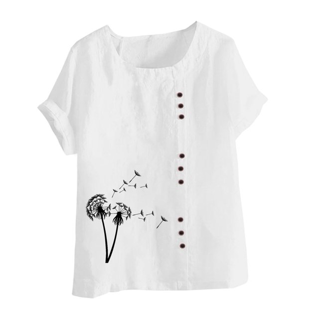 Birdeem Mode Femmes Été Ample Imprimé T-Shirt à Col Rond Manches Courtes Blouse Décontractée