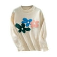 thumbnail image 1 of VBARHMQRT Chandails Mignons pour Femmes Chandail Tricoté Décontracté à la Mode d'Automne et d'Hiver à Motif de Fleurs à Col Rond à Manches Longues, 1 of 8