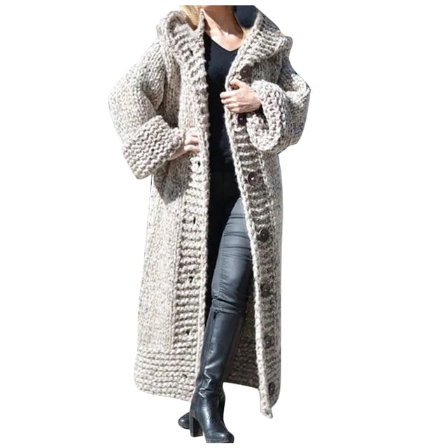 Kcodviy Women Casual Solid Knit Cardigan Sweaters for Women with Buttons Button Plus Size Long Sleeveless Cardigans for Women Lightweight Sleeve Sweater Long Cardigan Chunky Cardigan Coat