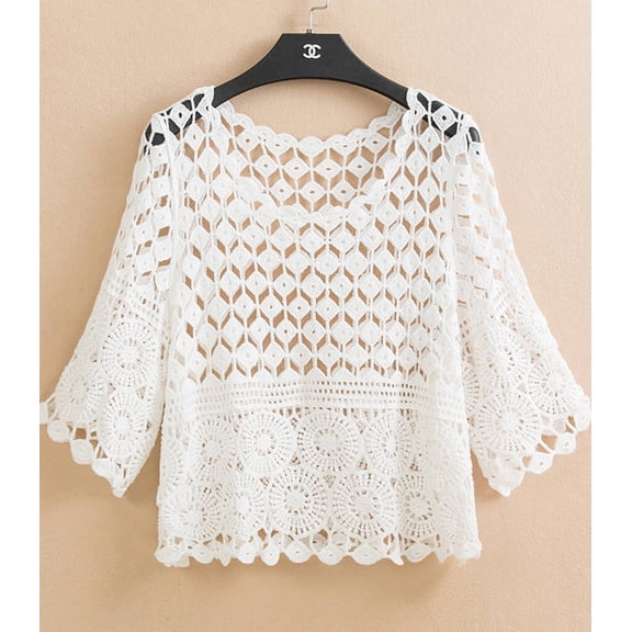 ANYABELLA Crochet Tops for Women Hollow Out Loose Cover Ups